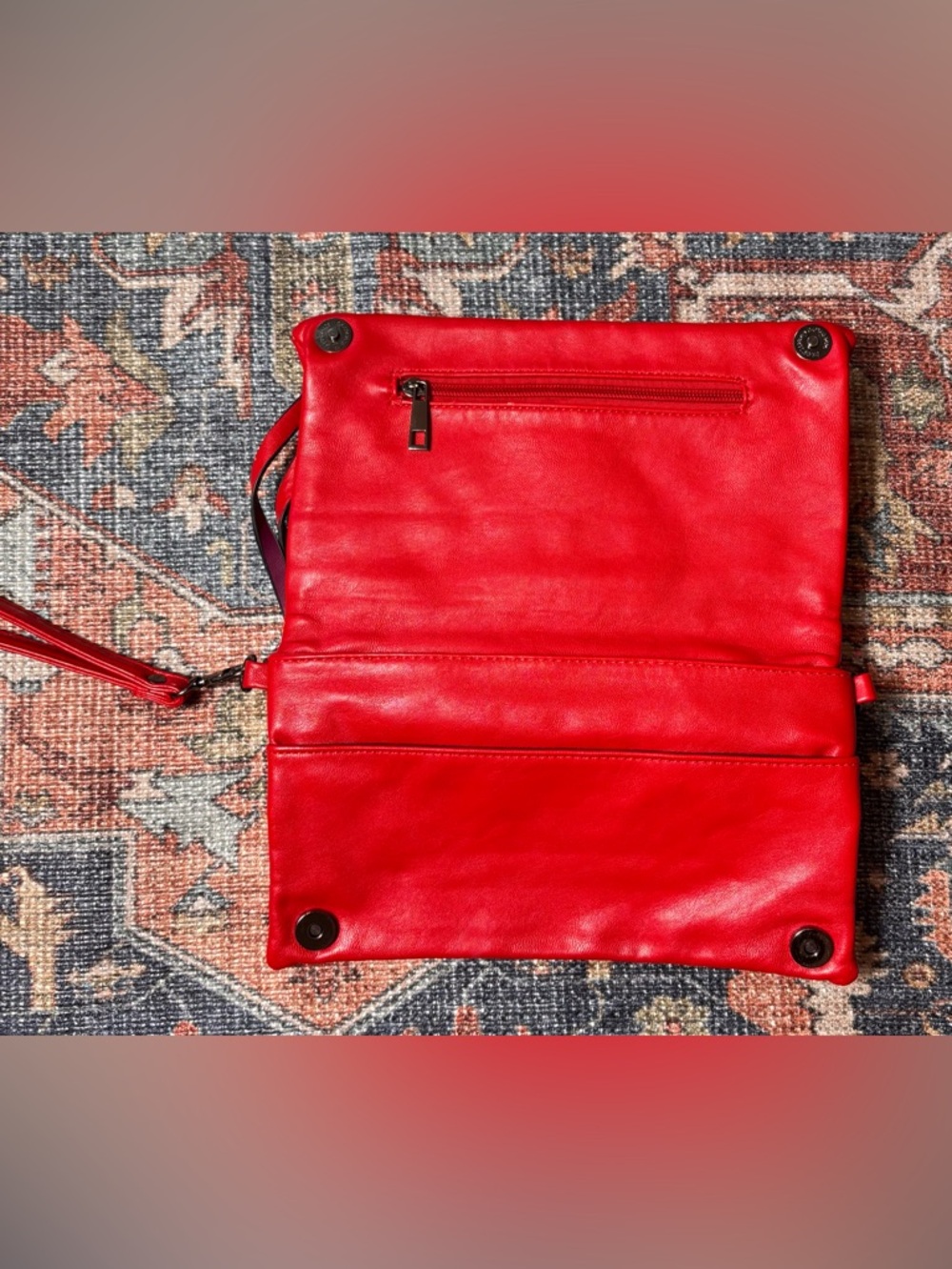 Mellow World Rainbow Twist Crossbody Wristlet / Clutch – Red Vegan Leather - Picture 3 of 5